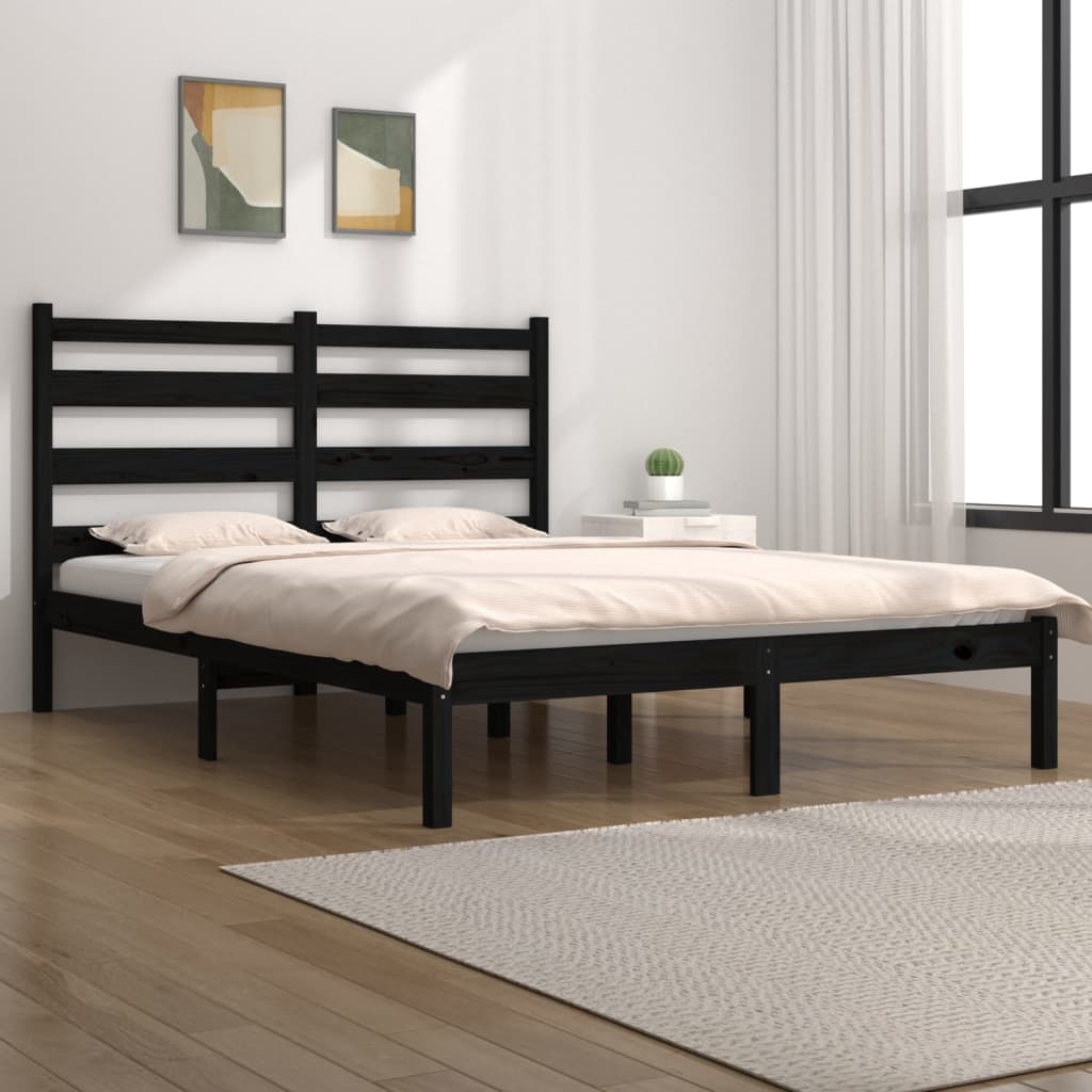 vidaXL Bed Frame without Mattress Black Solid Wood Super King