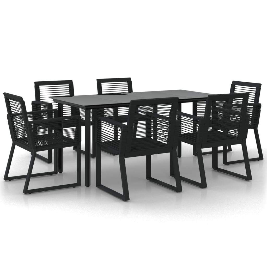 vidaXL 7 Piece Garden Dining Set Black PVC Rattan