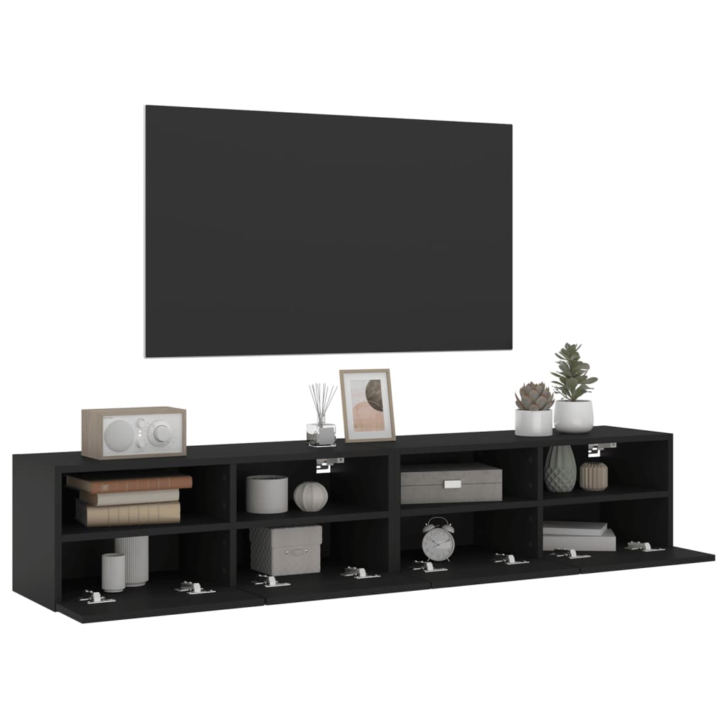 vidaXL TV Wall Cabinets 2 pcs Black 80x30x30 cm Engineered Wood