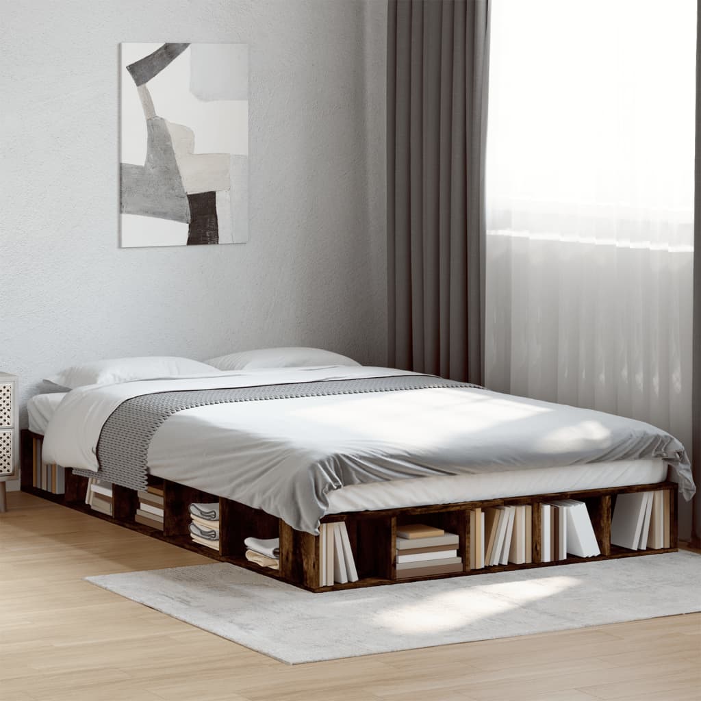 vidaXL Bed Frame without Mattress Smoked Oak 135x190 cm Double