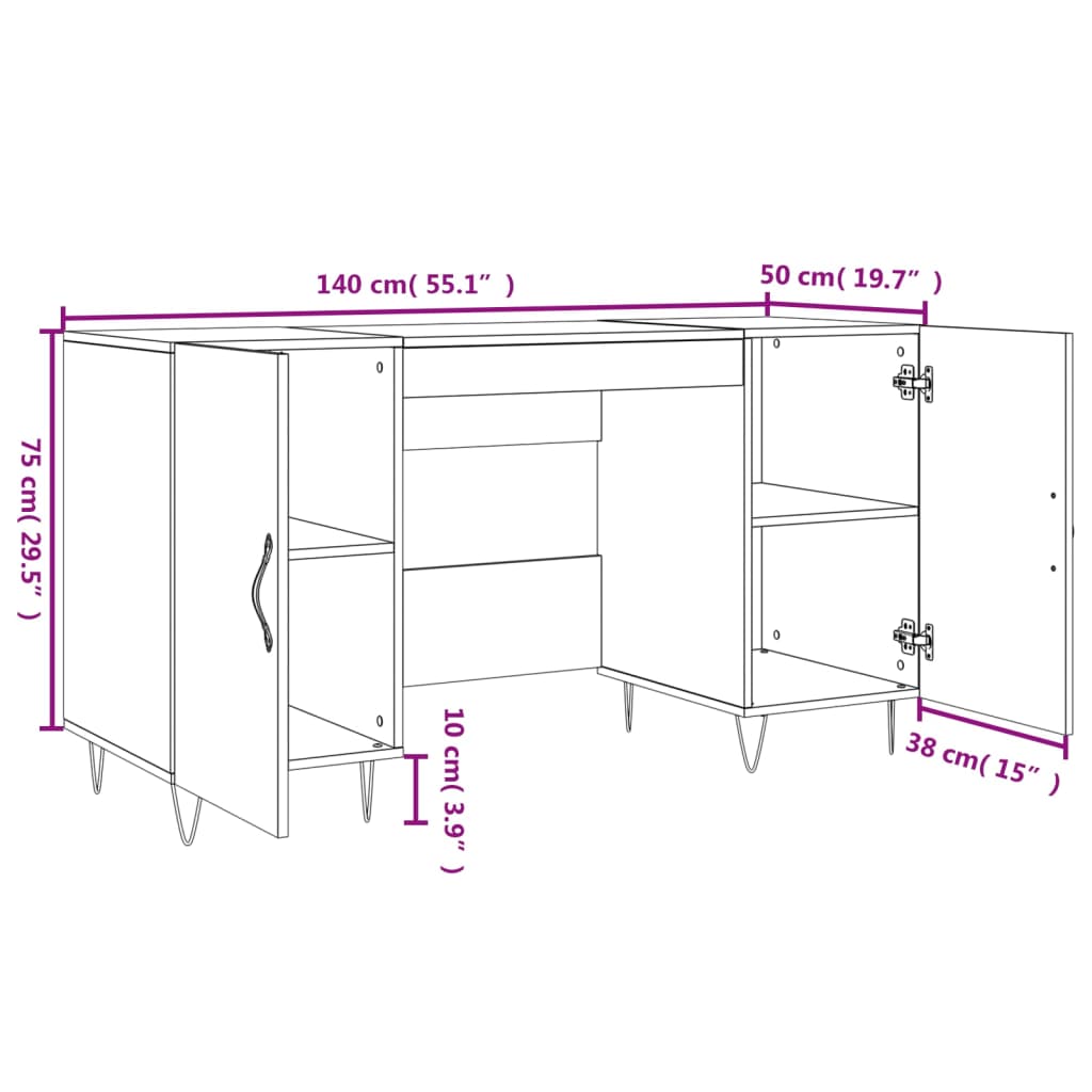 vidaXL Desk Smoked Oak 140x50x75 cm Engineered Wood