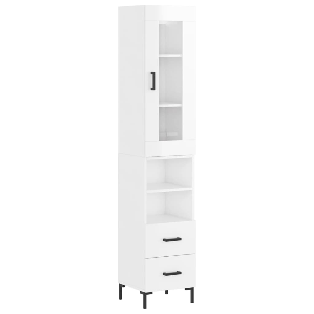 vidaXL Highboard High Gloss White 34.5x34x180 cm Engineered Wood