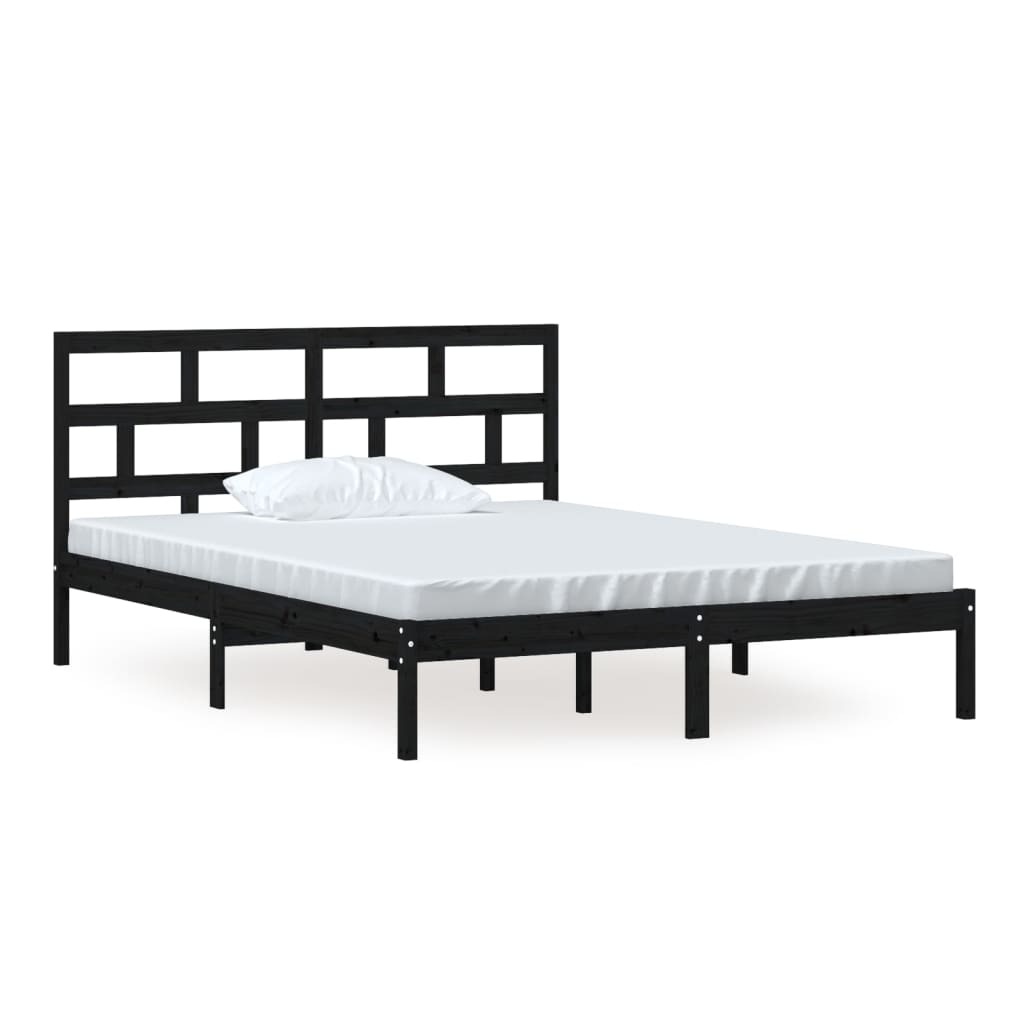 vidaXL Bed Frame without Mattress Black King Size Solid Wood