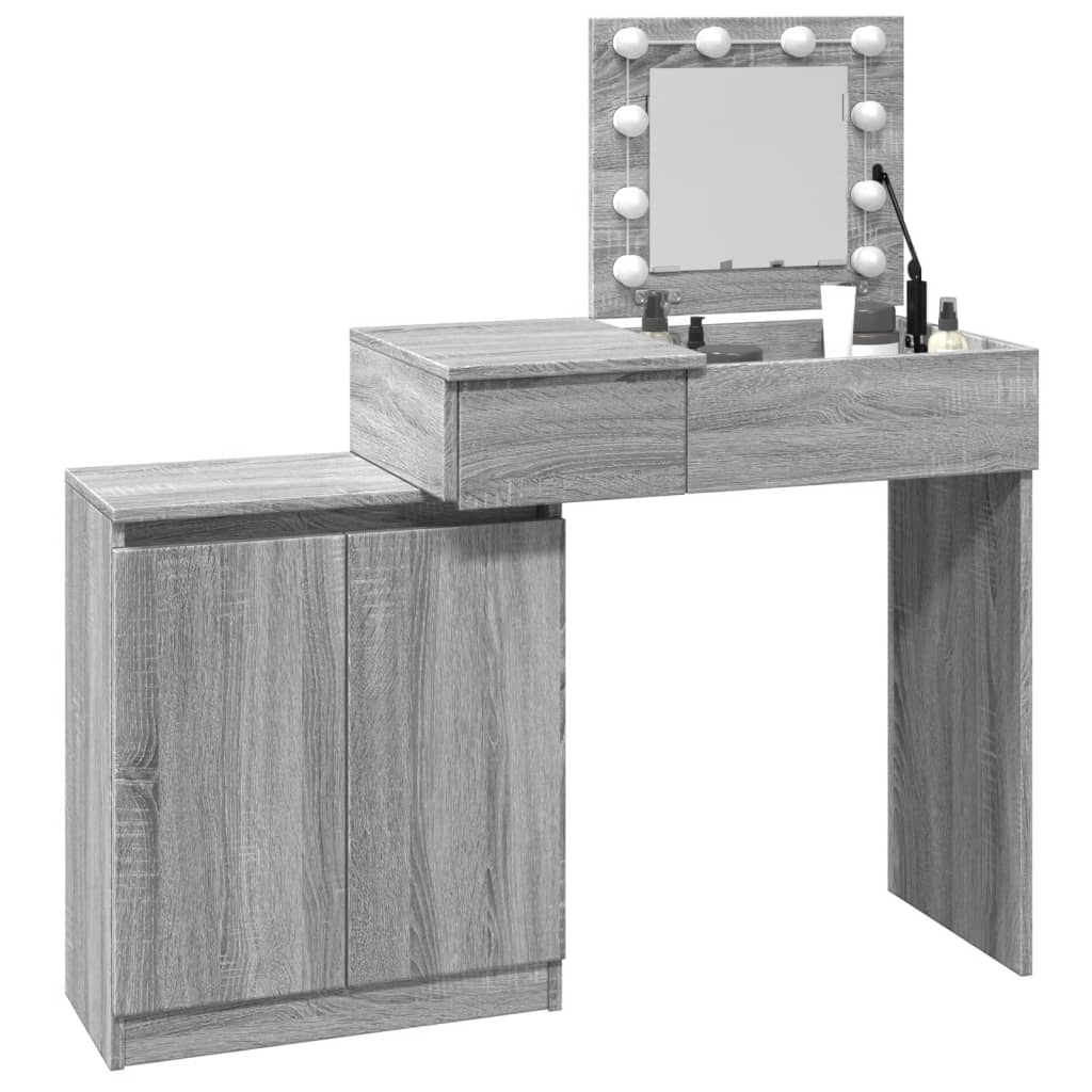 vidaXL Dressing Table with LED Grey Sonoma 115x37x110.5 cm