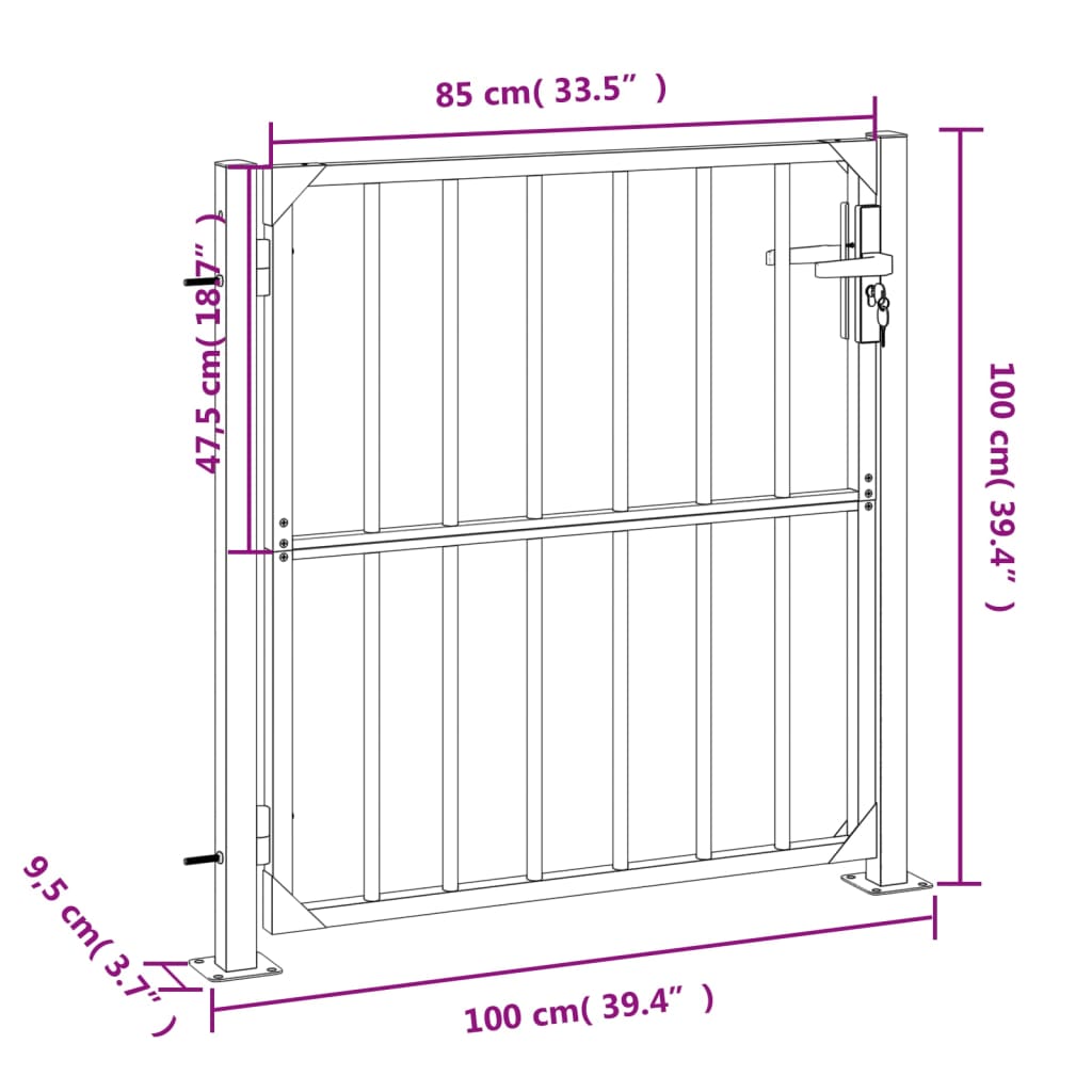 vidaXL Garden Gate 100x100 cm Stainless Steel