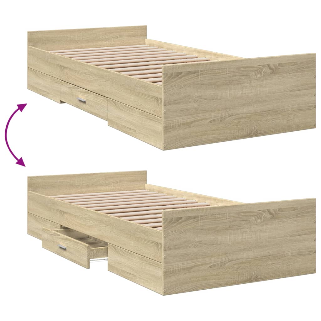 vidaXL Bed Frame with Drawers without Mattress Sonoma Oak 75x190 cm Small Single