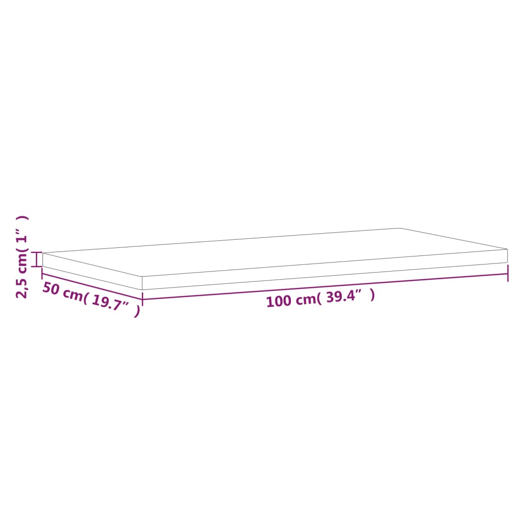 vidaXL Table Top 100x50x2.5 cm Rectangular Solid Wood Beech