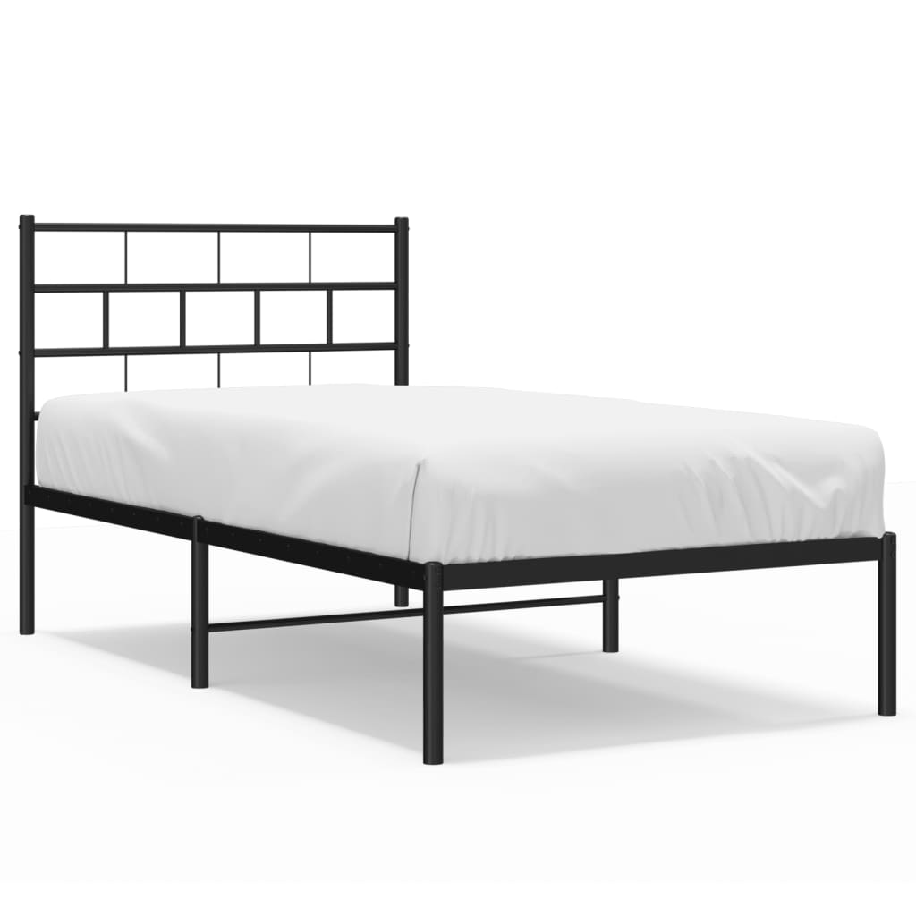 vidaXL Metal Bed Frame without Mattress with Headboard Black 90x200 cm