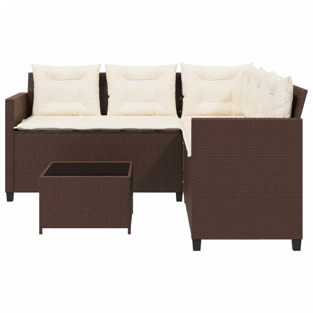 vidaXL Garden Sofa with Table and Cushions L-Shaped Brown Poly Rattan