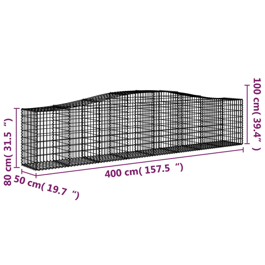 vidaXL Arched Gabion Baskets 9 pcs 400x50x80/100 cm Galvanised Iron