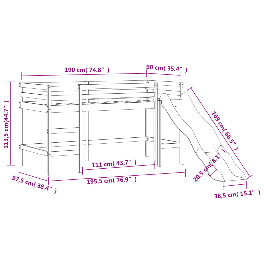 vidaXL Kids' Loft Bed with Tower without Mattress Blue 90x190 cm Single