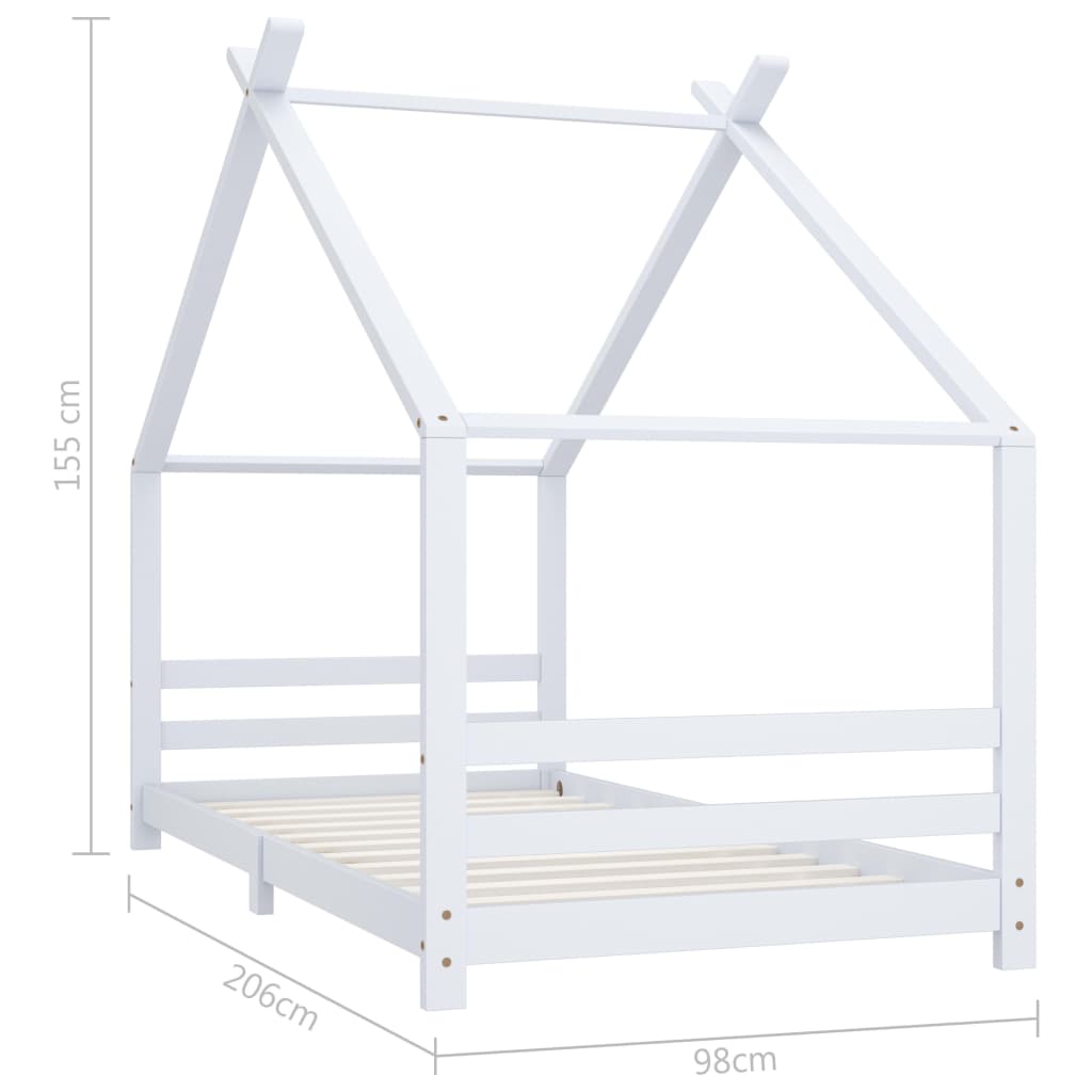 vidaXL Kids Bed Frame White Solid Pine Wood 90x200 cm