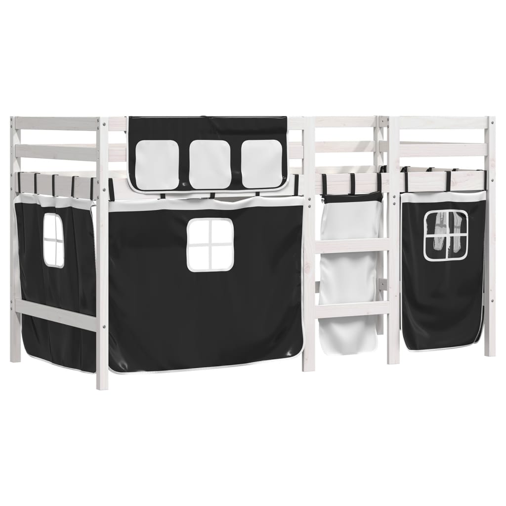 vidaXL Kids' Loft Bed with Curtains without Mattress White&Black 80x200 cm