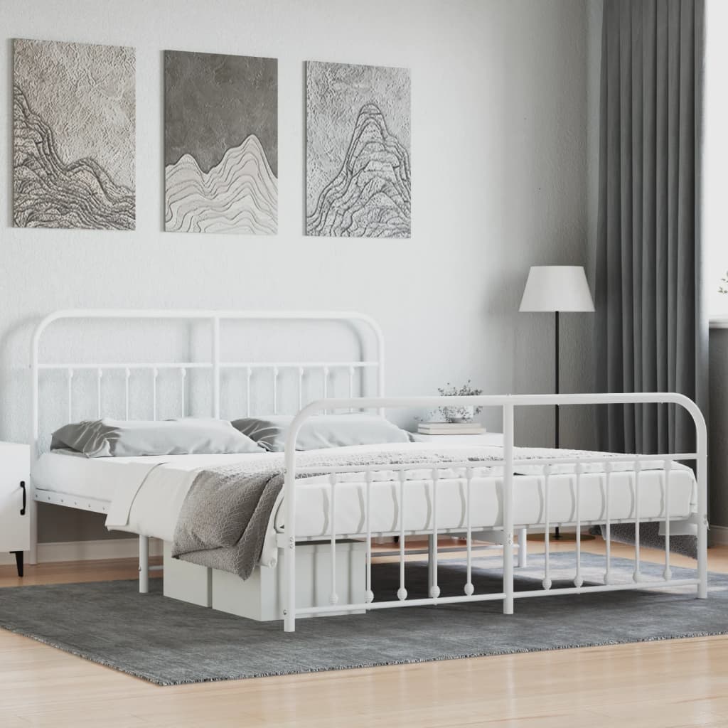 vidaXL Metal Bed Frame without Mattress with Footboard White 183x213 cm