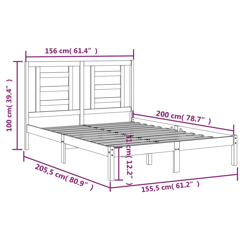 vidaXL Bed Frame without Mattress White 150x200 cm King Size Solid Wood Pine