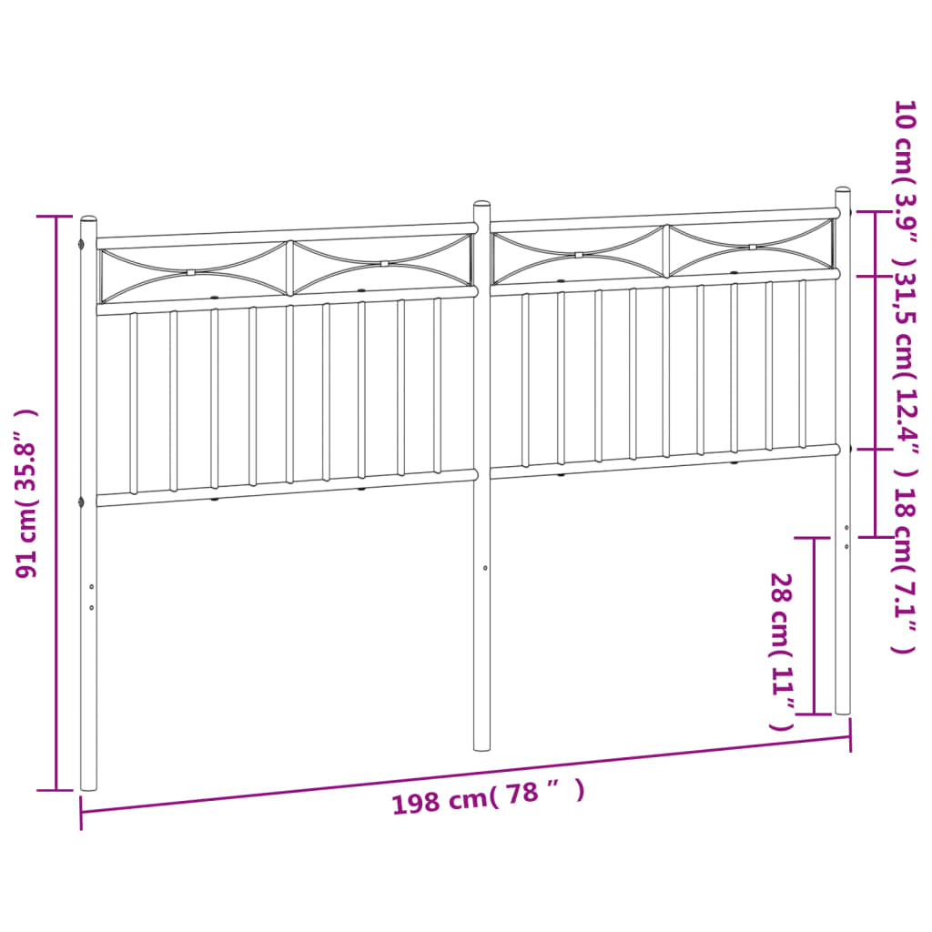 vidaXL Metal Headboard Black 193 cm