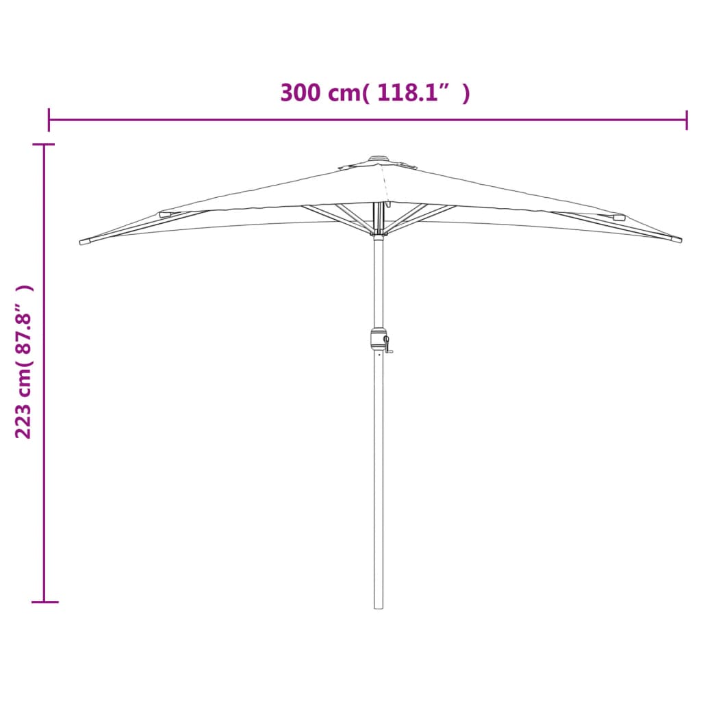 vidaXL Balcony Parasol with Aluminium Pole Bordeaux Red 300x155x223 cm Half