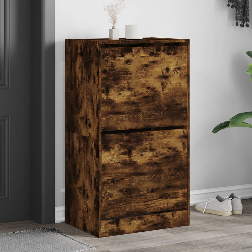 vidaXL Shoe Cabinet with 2 Flip-Drawers Smoked Oak 60x42x108 cm