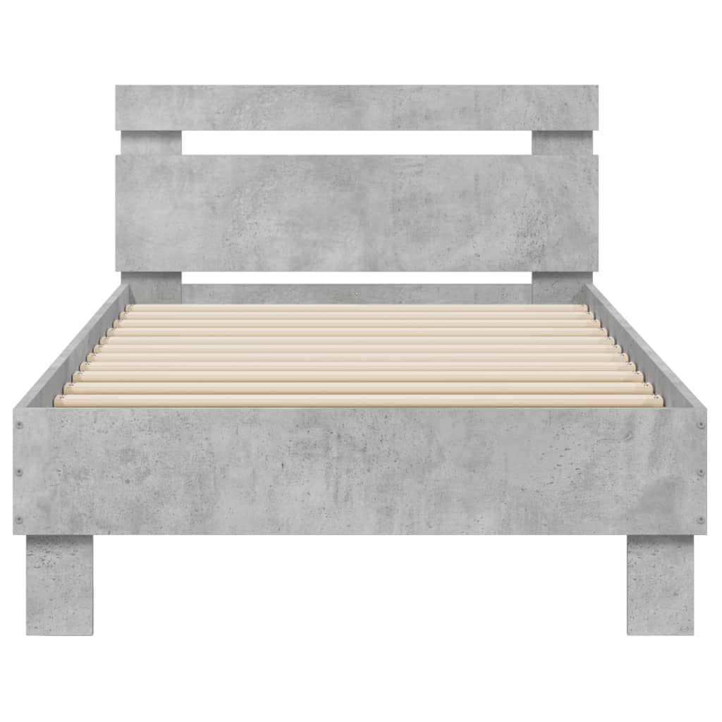 vidaXL Bed Frame without Mattress with Headboard Concrete Grey 75x190 cm Small Single