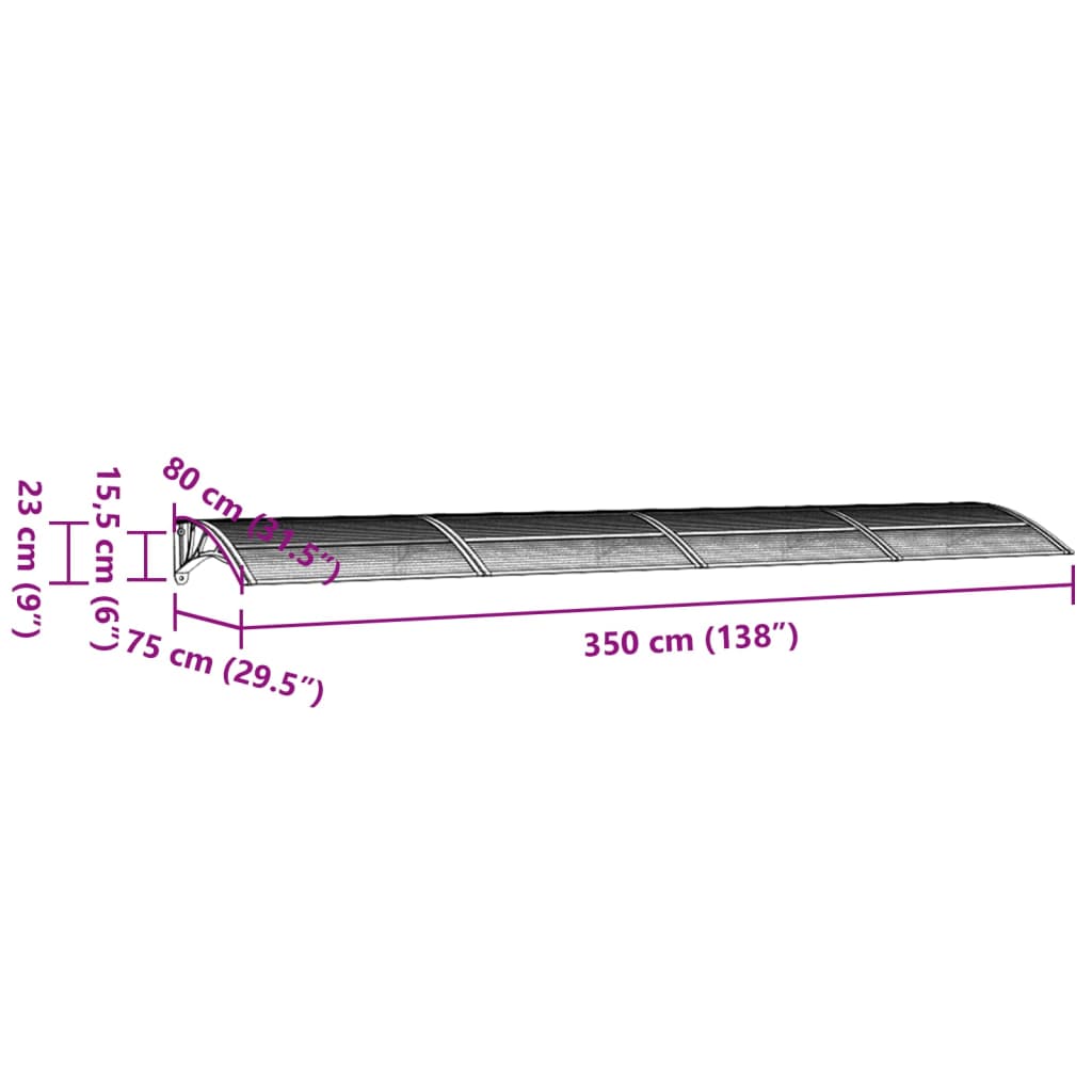 vidaXL Door Canopy Black and Transparent 350x75 cm Polycarbonate