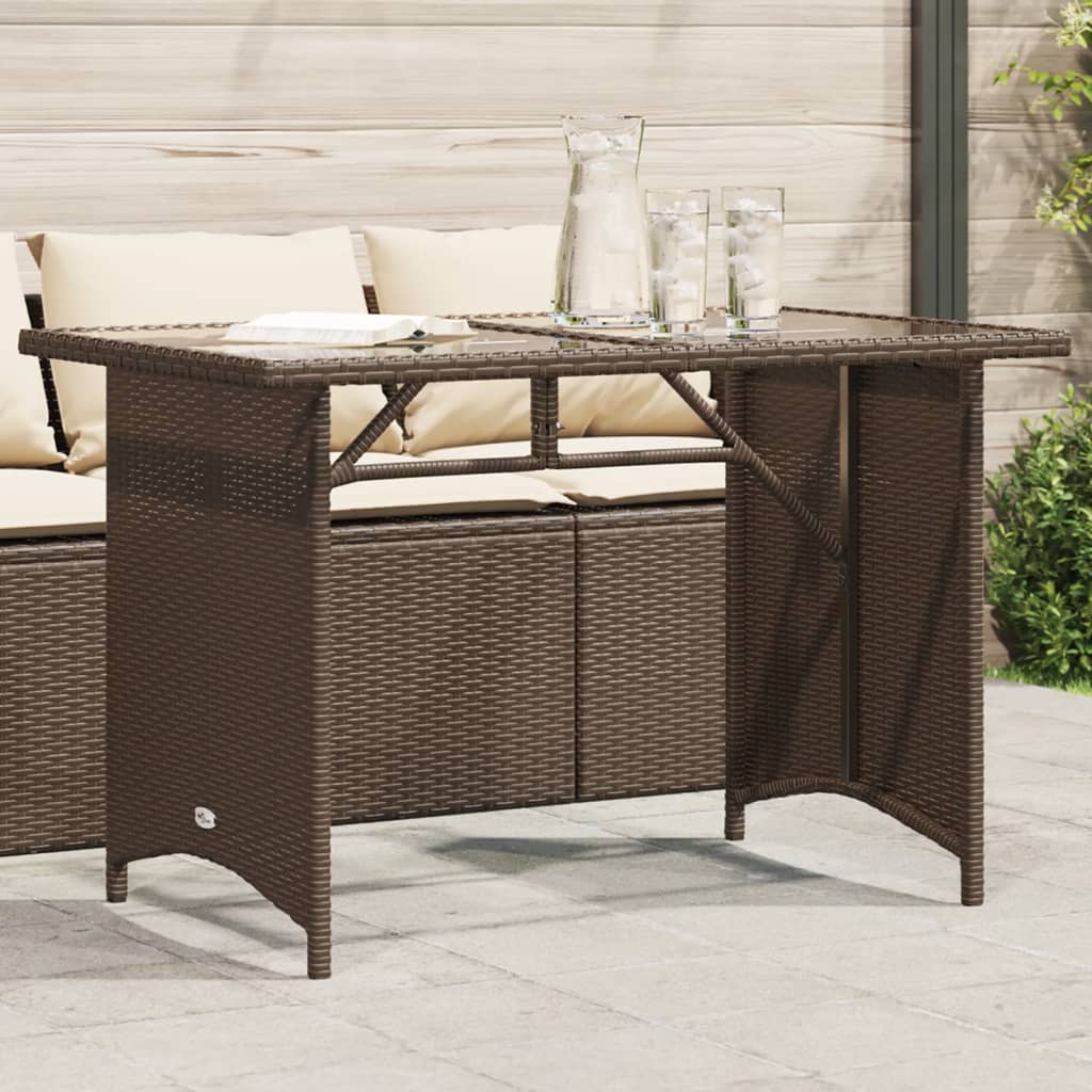 vidaXL Garden Table with Glass Top Brown 110x68x70 cm Poly Rattan