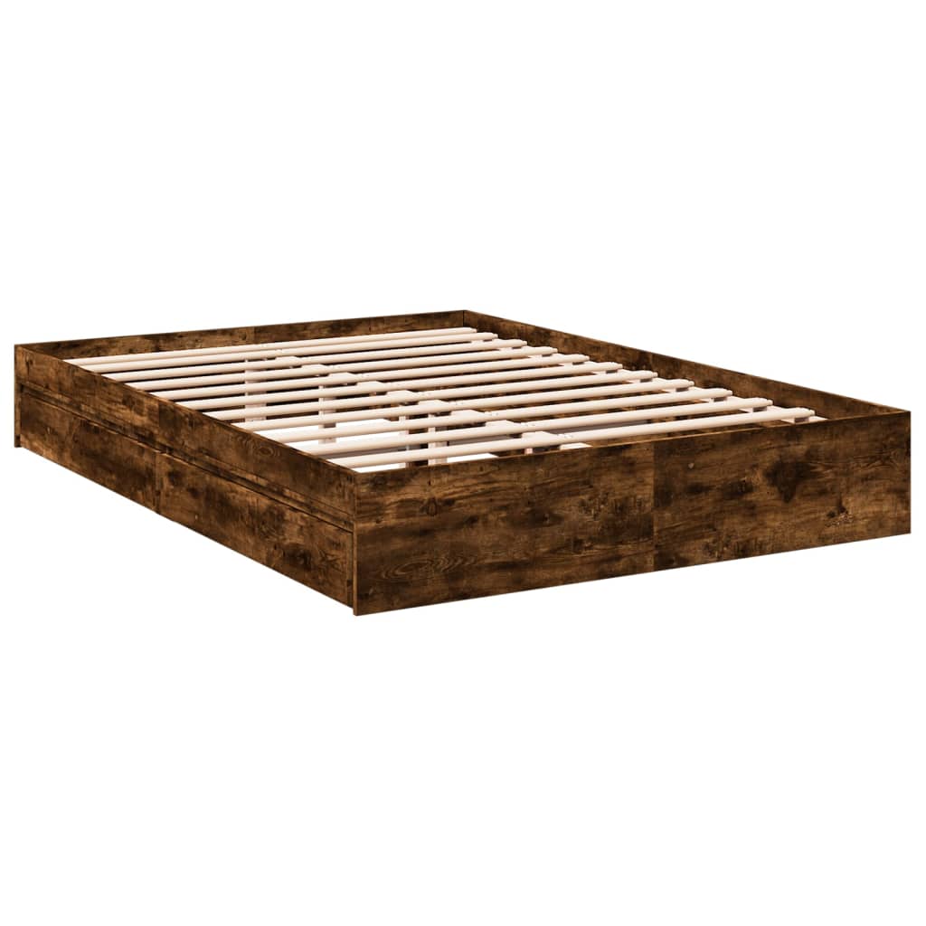 vidaXL Bed Frame with Drawers without Mattress Smoked Oak 150x200 cm King Size