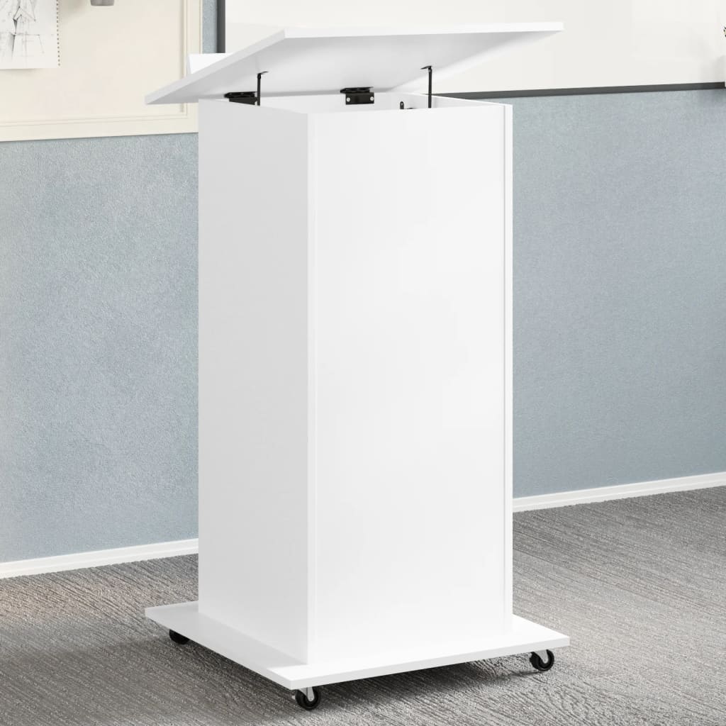 vidaXL Lectern with Wheels & Drawer White 55x55x107 cm Engineered Wood