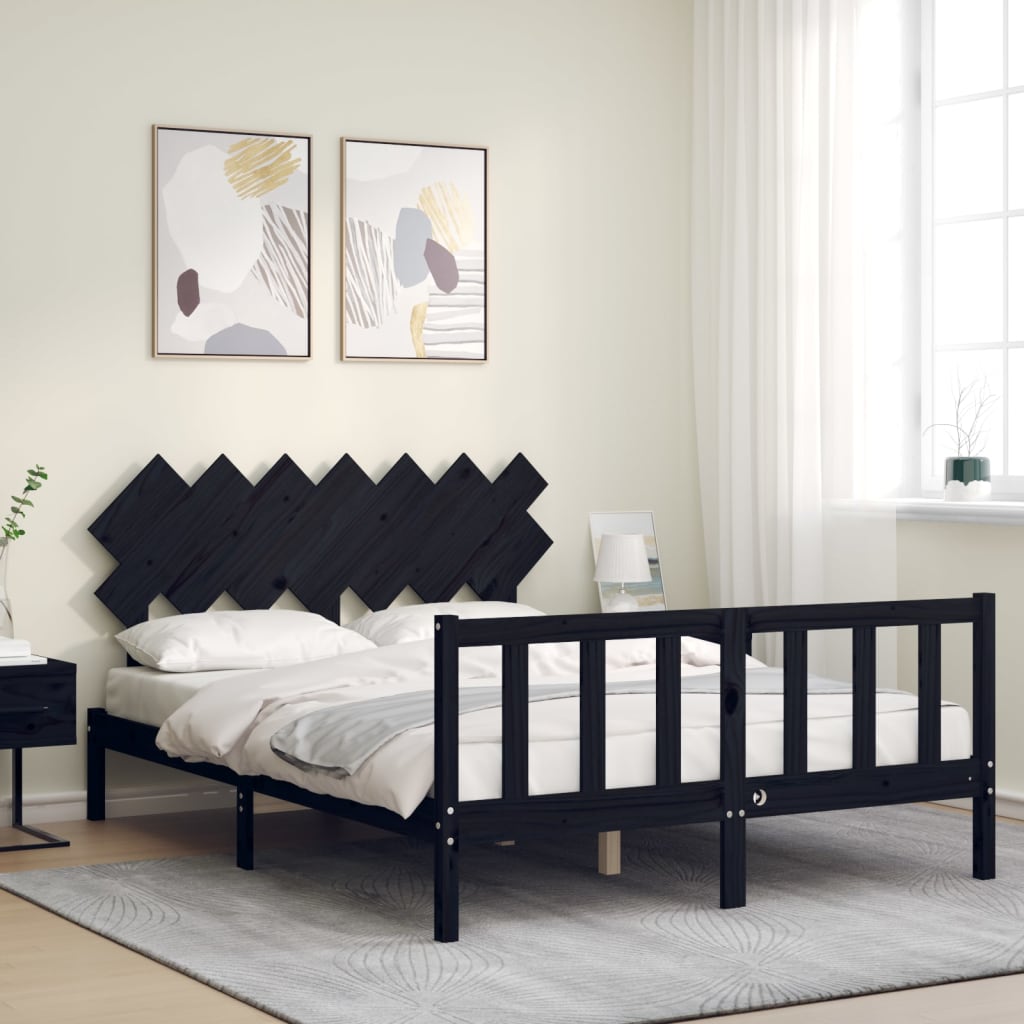 vidaXL Bed Frame without Mattress Black 140x200 cm Solid Wood Pine