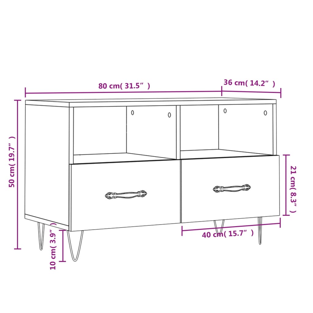 vidaXL TV Cabinet High Gloss White 80x36x50 cm Engineered Wood