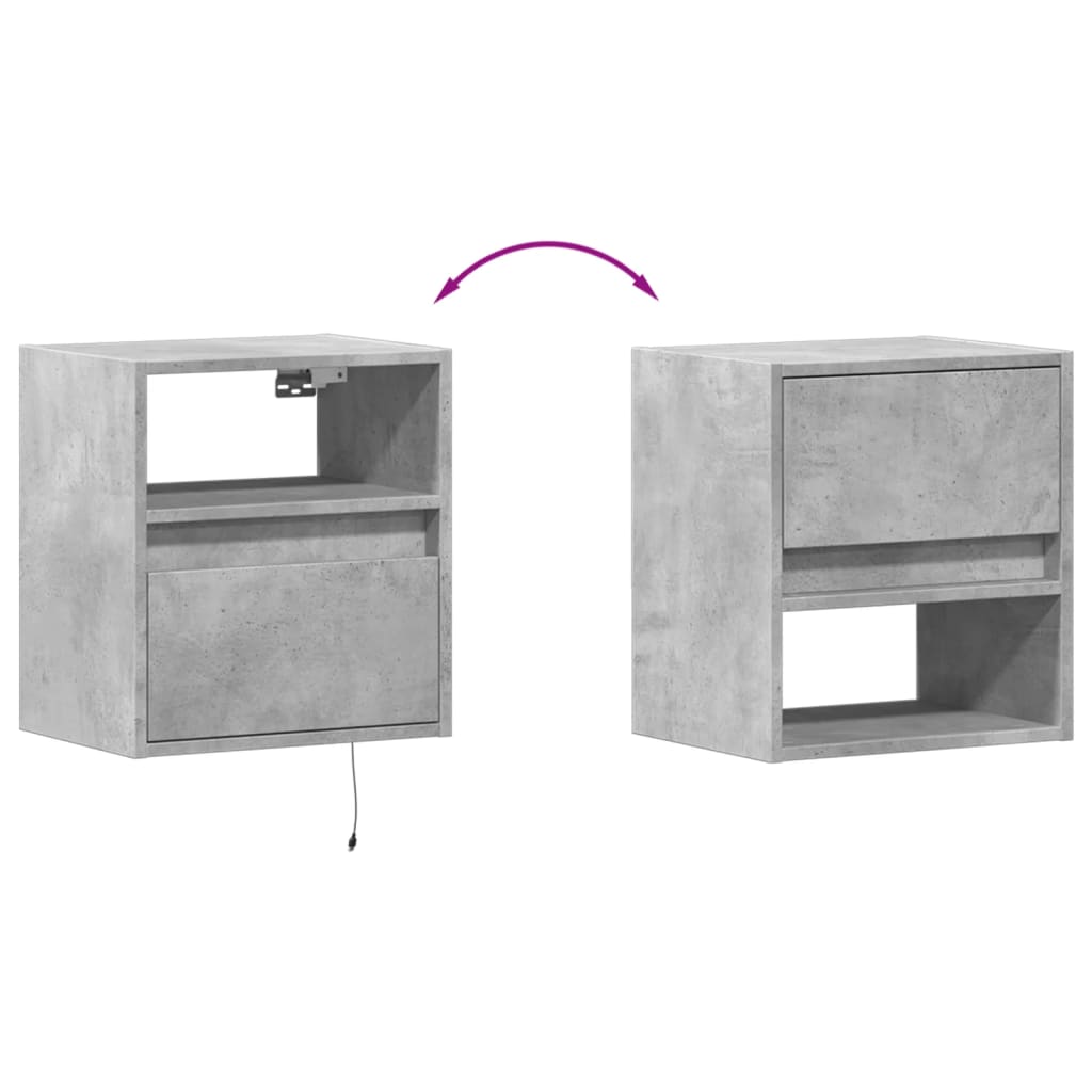 vidaXL Wall-mounted Bedside Cabinet with LED Lights Concrete Grey