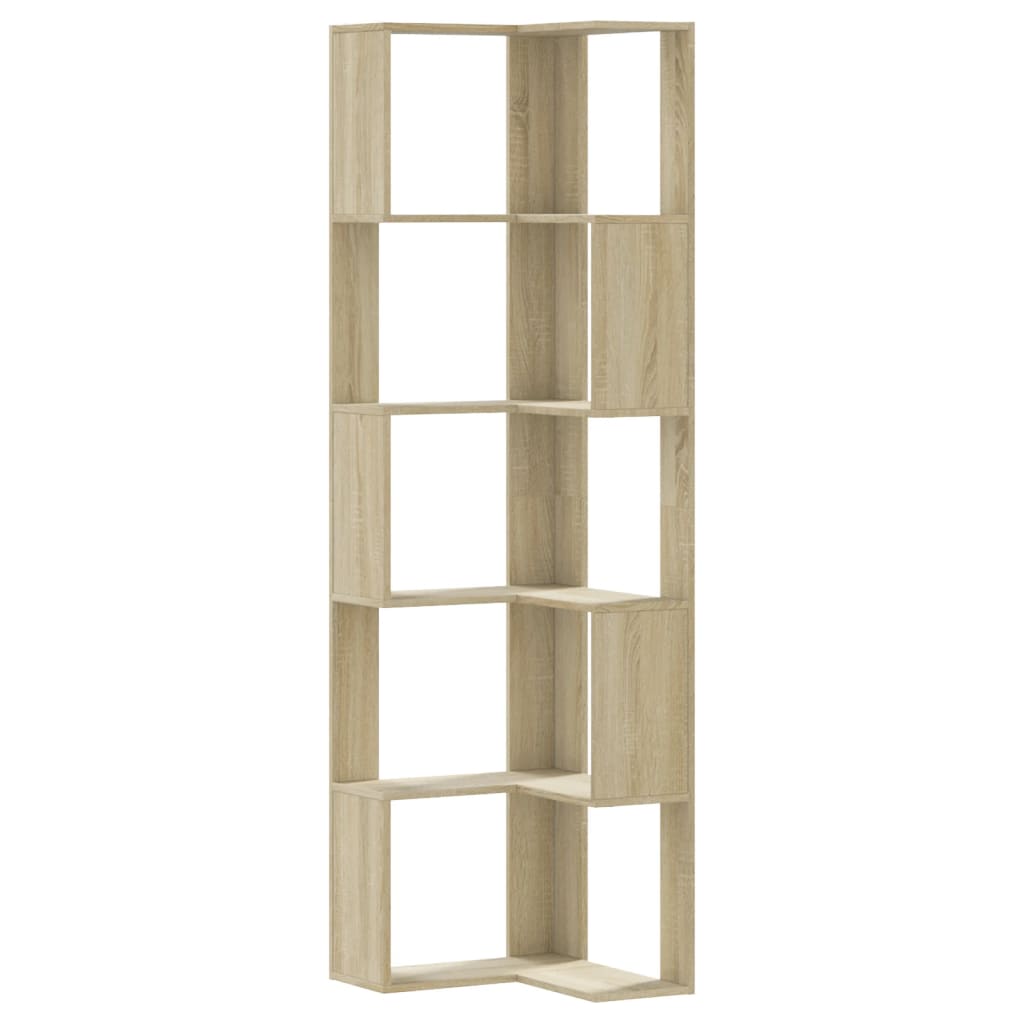 vidaXL Corner Bookcase 5-Tier Sonoma Oak 50x50x179 cm Engineered Wood