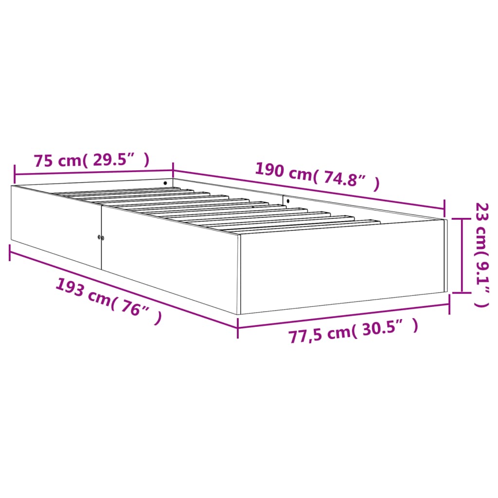 vidaXL Bed Frame without Mattress Wax Brown 75x190 cm Small Single Solid Wood Pine