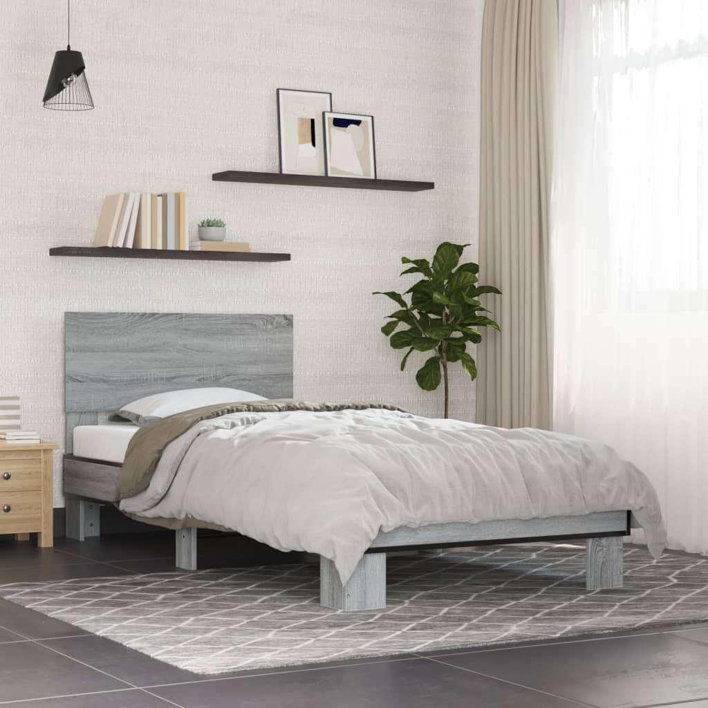 vidaXL Bed Frame without Mattress Grey Sonoma 100x200 cm