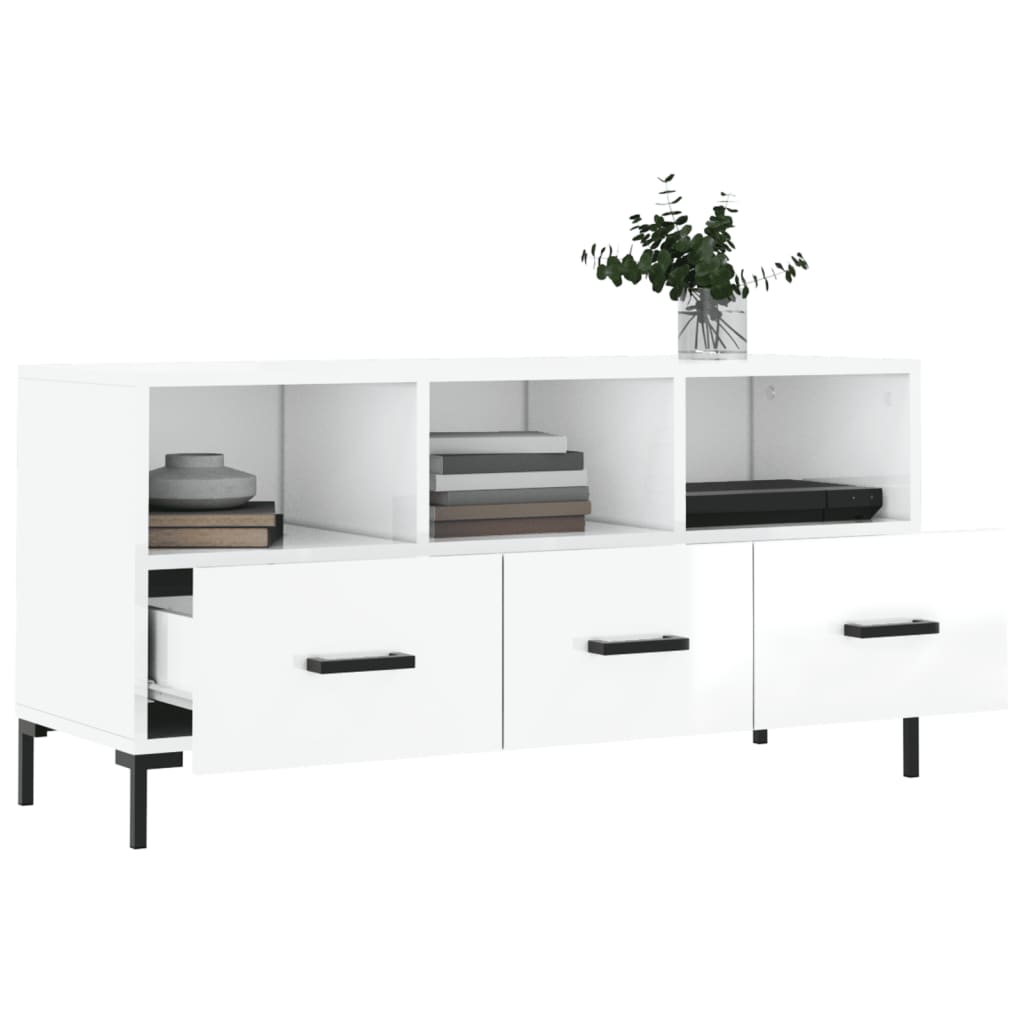 vidaXL TV Cabinet High Gloss White 102x36x50 cm Engineered Wood