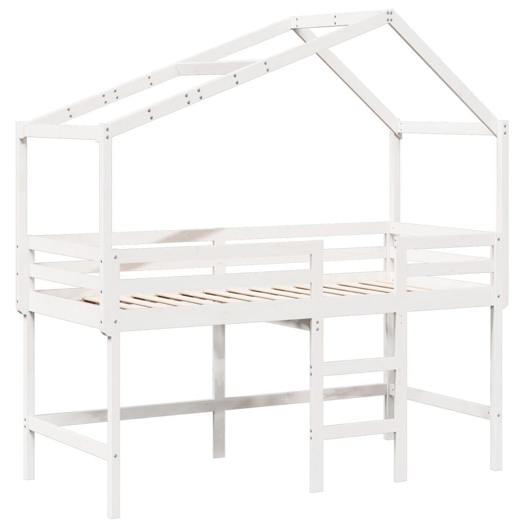 vidaXL Loft Bed with Ladder and Roof without Mattress White 80x200 cm