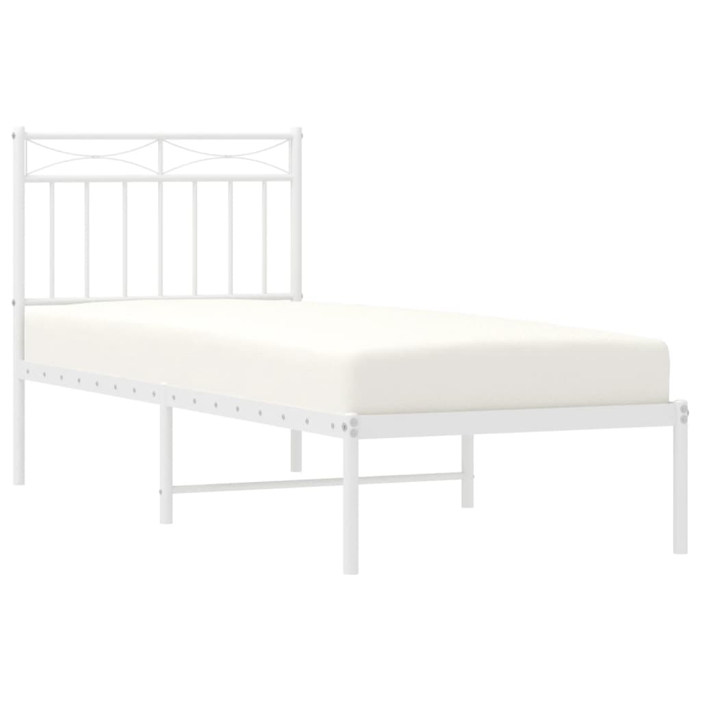 vidaXL Metal Bed Frame without Mattress with Headboard White 75x190 cm Small Single