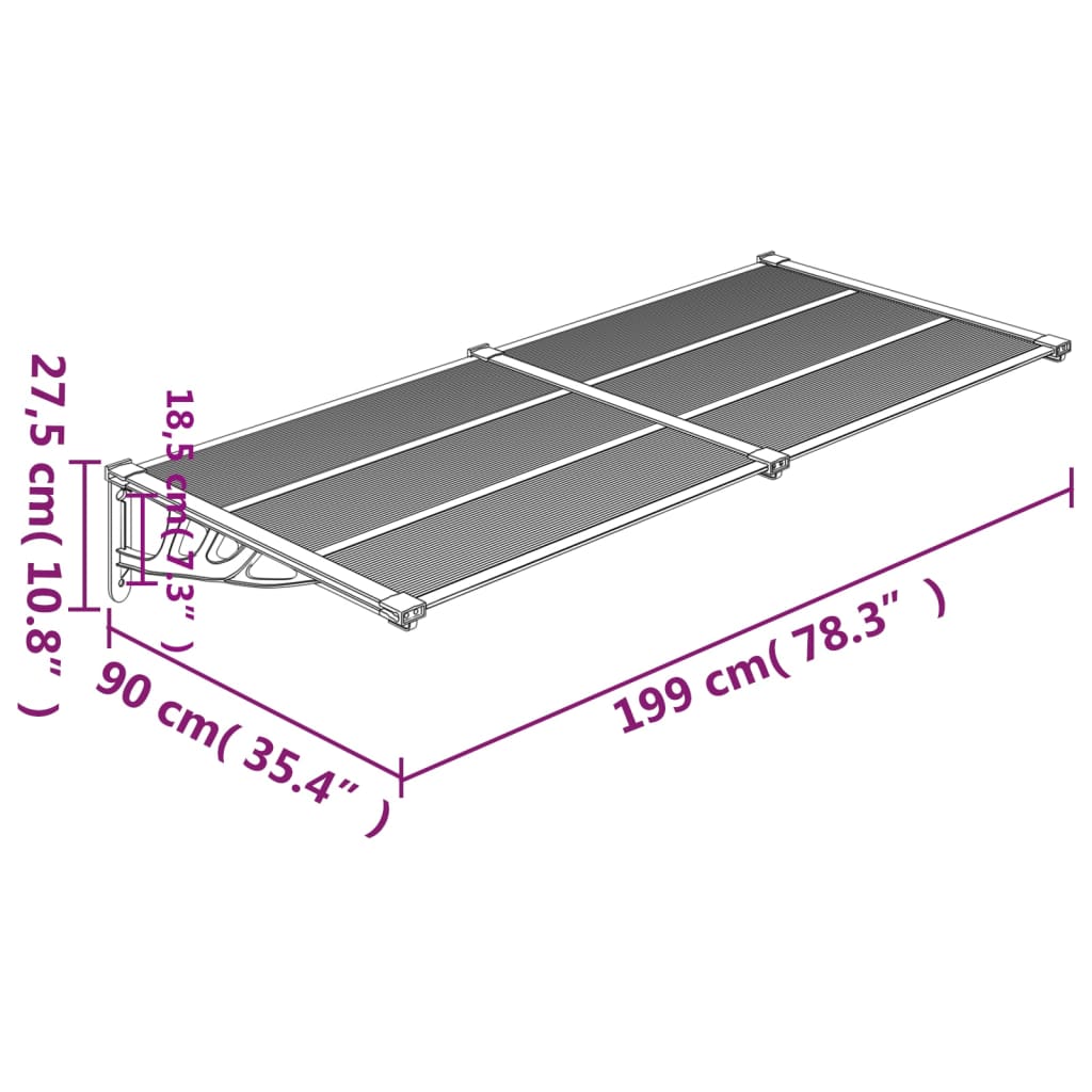 vidaXL Door Canopy Grey and Transparent 199x90 cm Polycarbonate