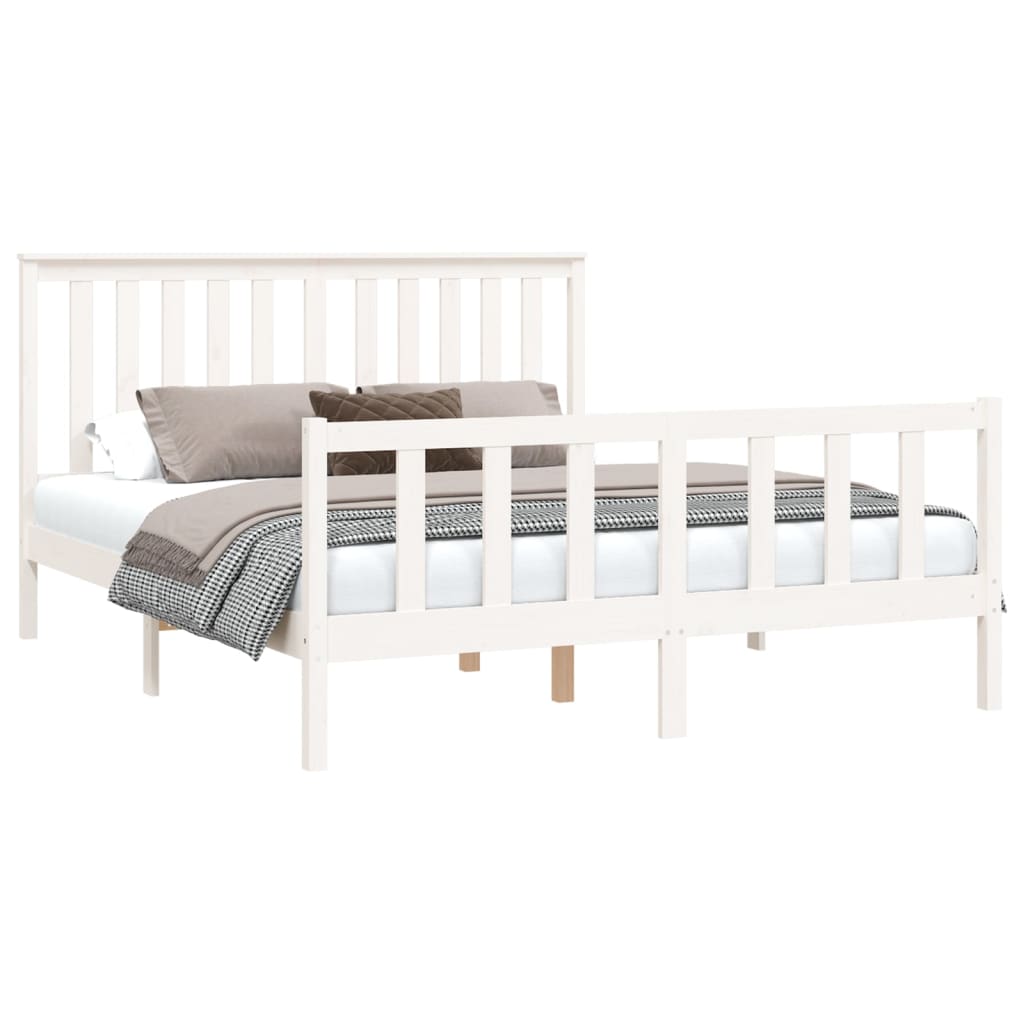 vidaXL Bed Frame with Headboard White 160x200 cm Solid Wood Pine