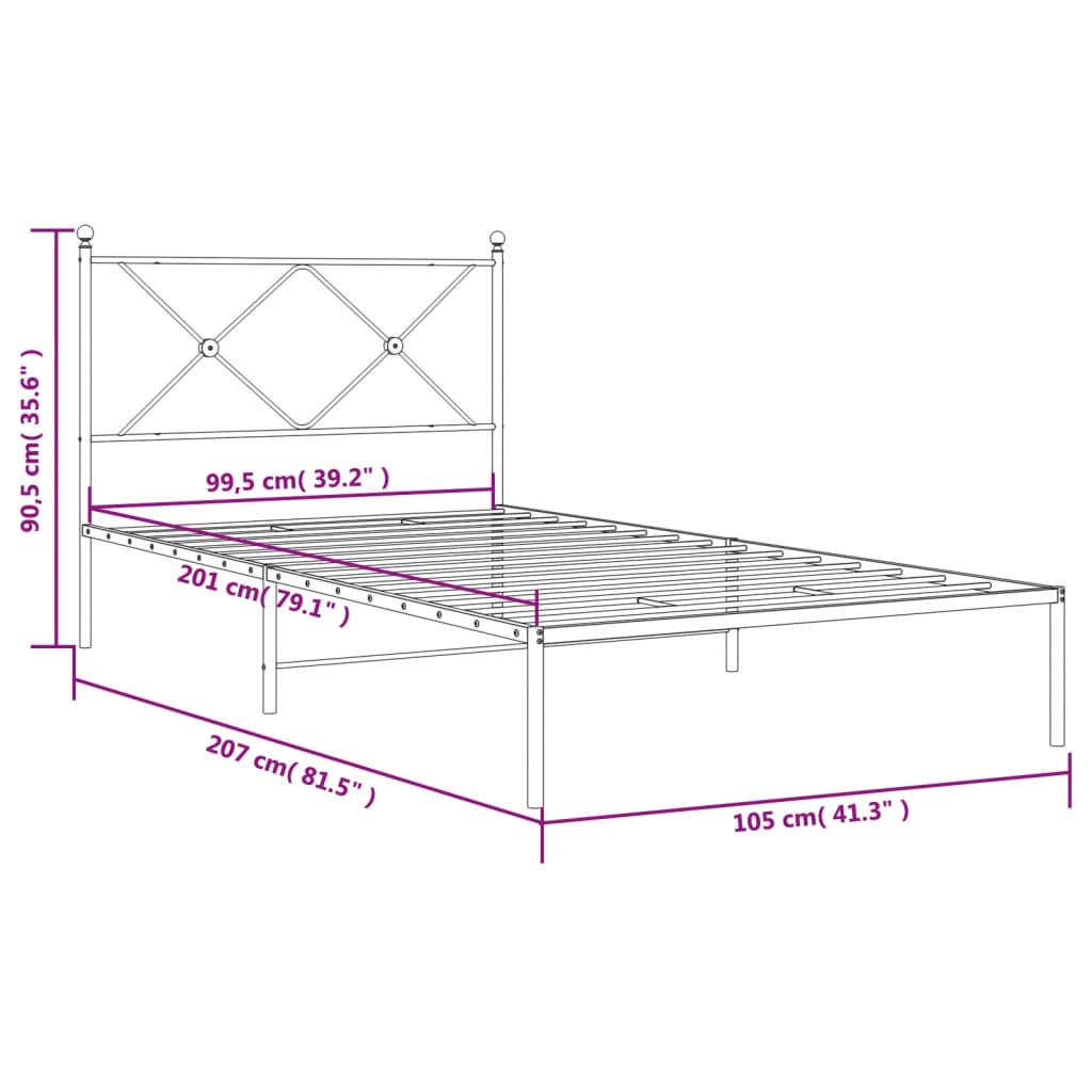 vidaXL Metal Bed Frame without Mattress with Headboard White 100x200 cm