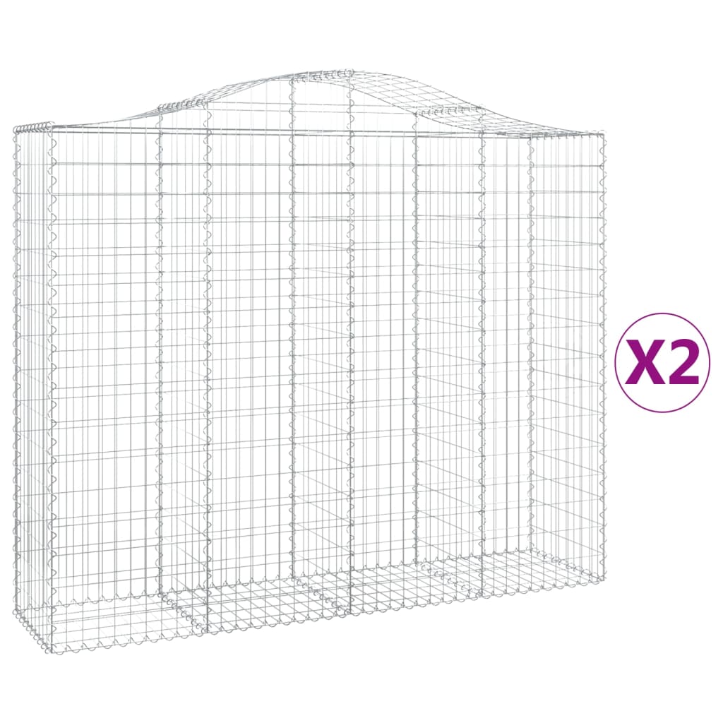 vidaXL Arched Gabion Baskets 2 pcs 200x50x160/180 cm Galvanised Iron