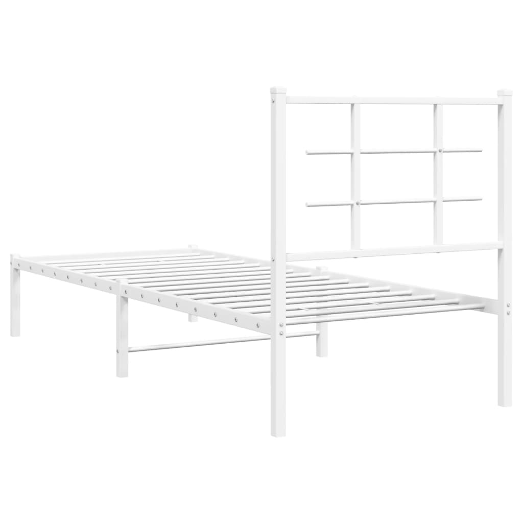 vidaXL Metal Bed Frame without Mattress with Headboard White 75x190 cm Small Single