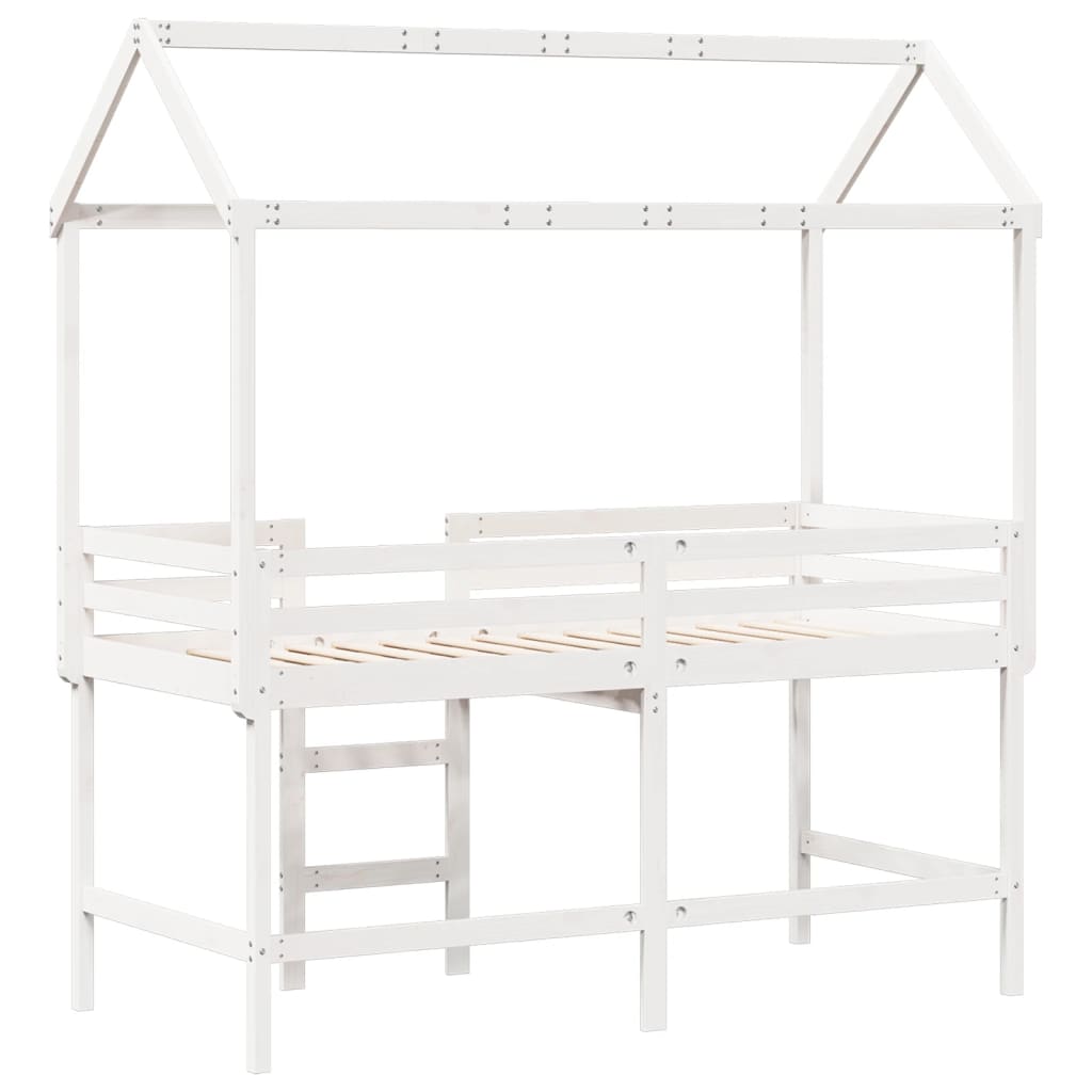 vidaXL Loft Bed with Ladder and Roof without Mattress White 80x200 cm