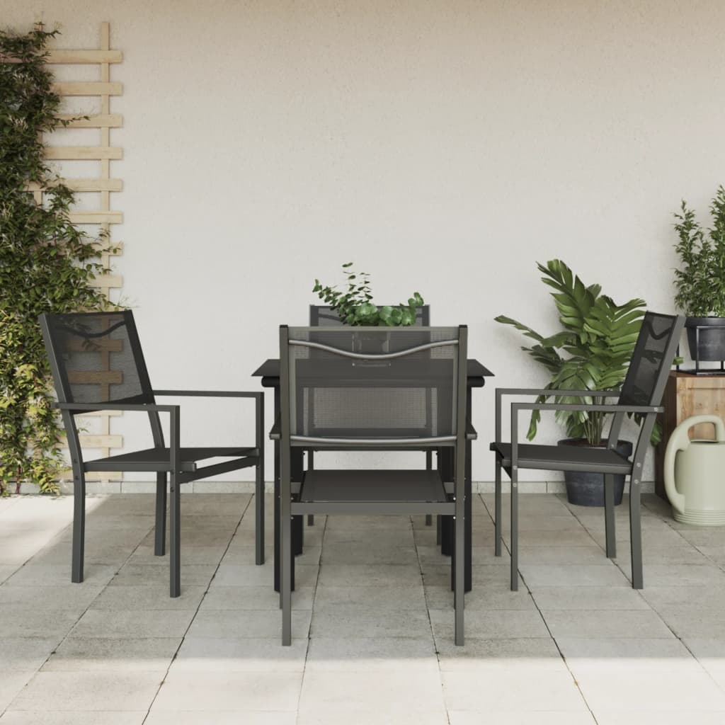 vidaXL 5 Piece Garden Dining Set Black Steel and Textilene