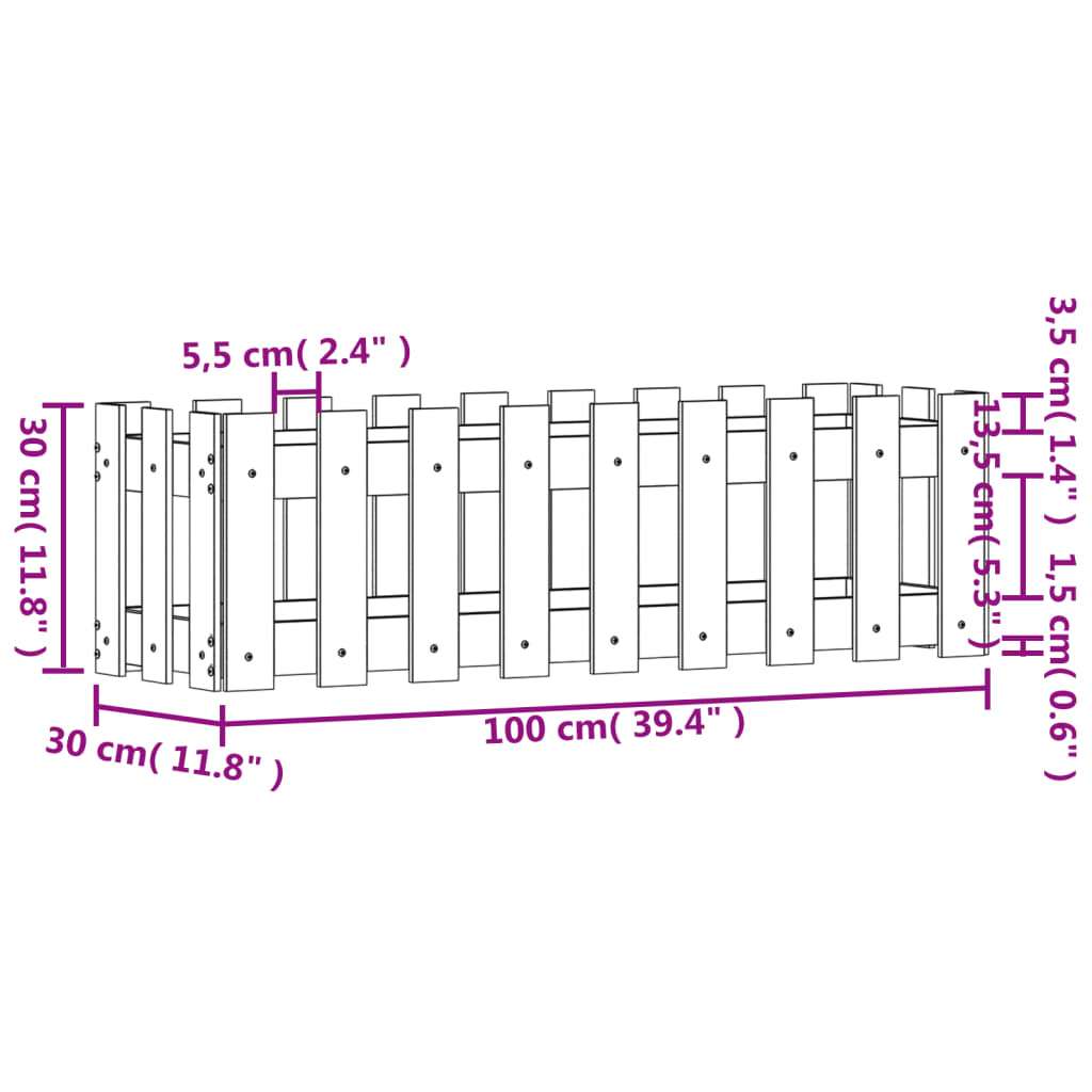 vidaXL Garden Raised Bed with Fence Design White 100x30x30 cm Solid Wood Pine