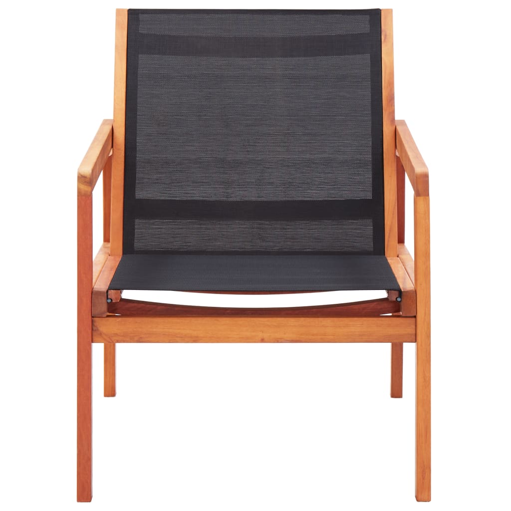 vidaXL Garden Lounge Chair Black Solid Eucalyptus Wood and Textilene