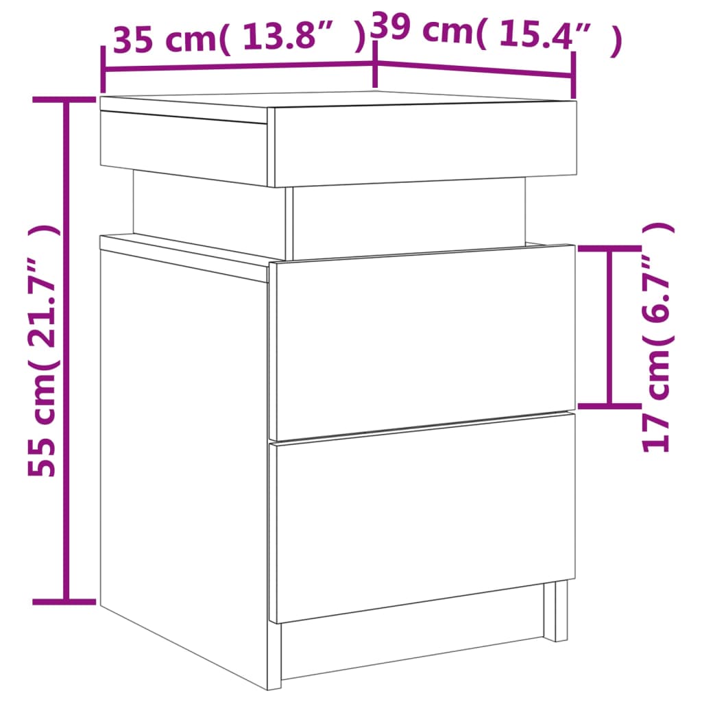 vidaXL Bedside Cabinets with LED Lights 2 pcs White 35x39x55 cm