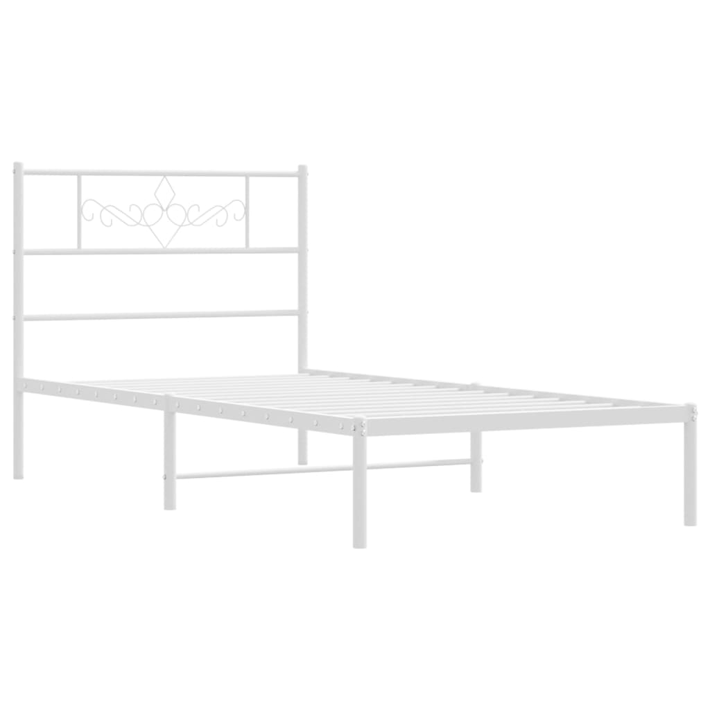 vidaXL Metal Bed Frame without Mattress with Headboard White 107x203 cm