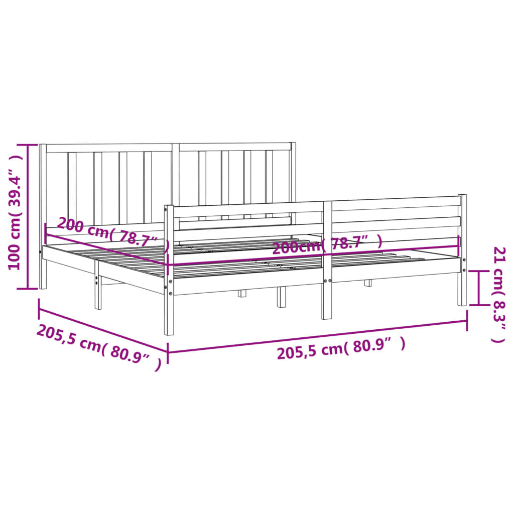 vidaXL Bed Frame without Mattress Grey 200x200 cm Solid Wood Pine