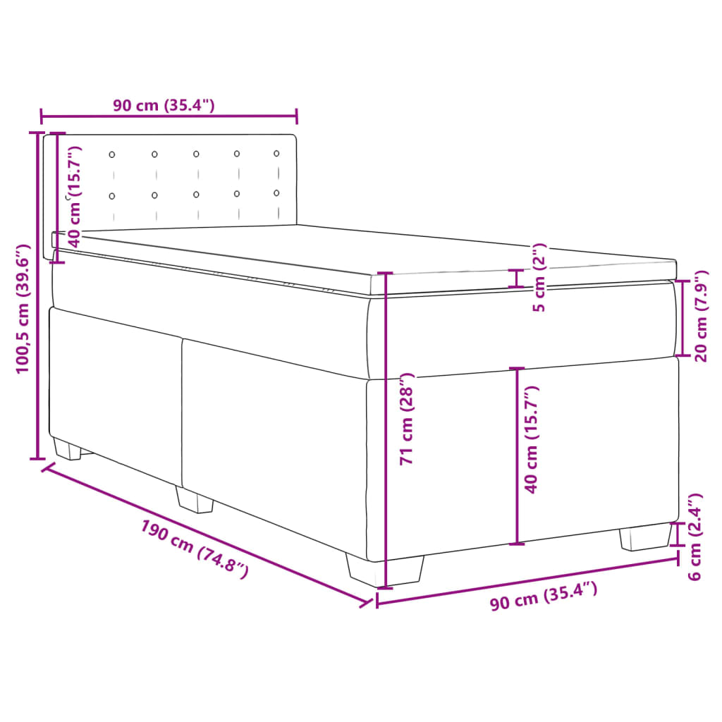 vidaXL Box Spring Bed with Mattress Grey 90x190 cm Faux Leather