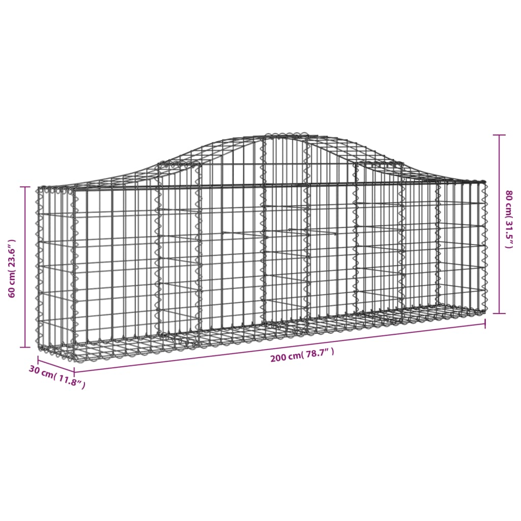 vidaXL Arched Gabion Baskets 4 pcs 200x30x60/80 cm Galvanised Iron